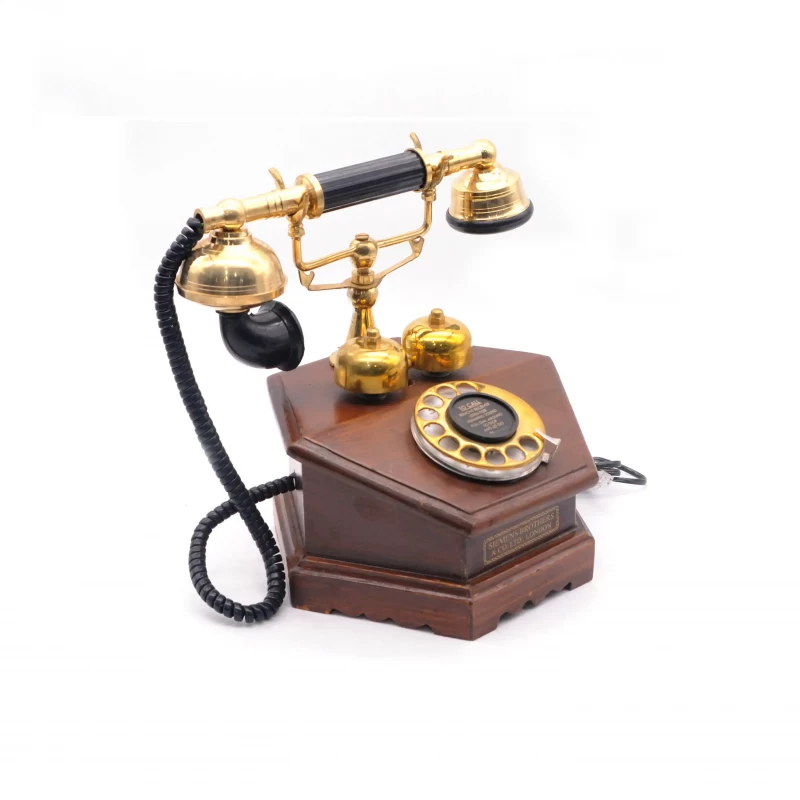 Vintage Styled  Landline Telephone - Brass & Wood Finish, With RJ11 Jack | VST002