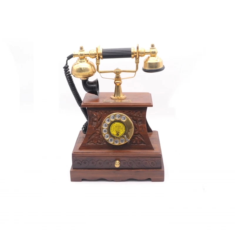 Vintage Styled Landline Telephone - Brass & Wood Finish, With RJ11 Jack | VST007