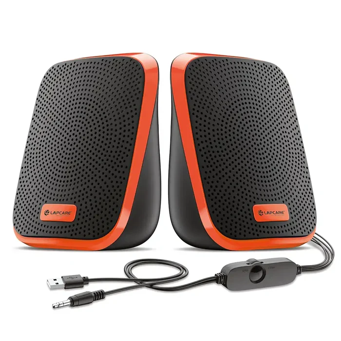 Lapcare Twiny 2.0 5W X 2 Computer Speaker| Stereo Sound| Compact & Portable | Distortion Free Sound| in-line Volume Control (Red)