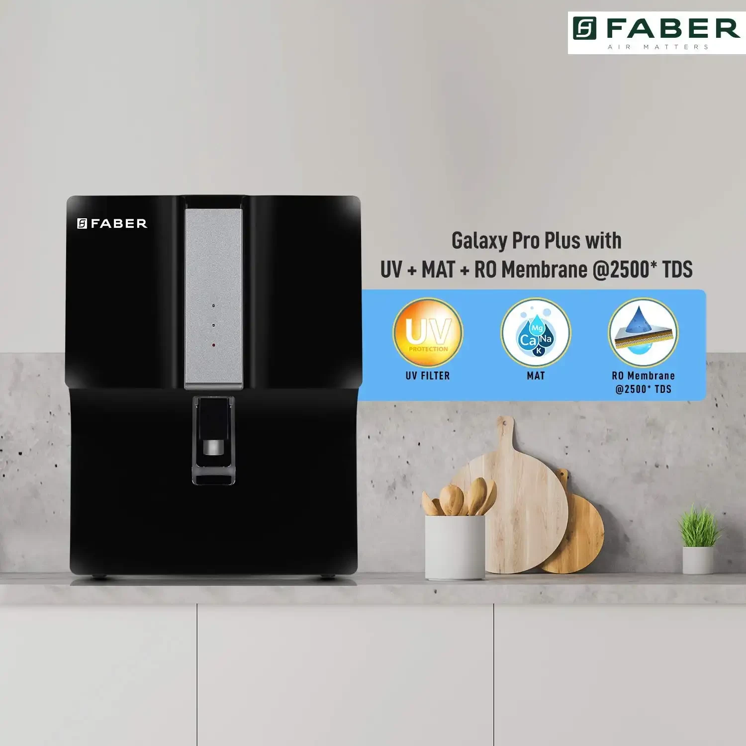 Faber Galaxy Pro Plus RO+UV+ MAT,7 Liters, 7 Stage Mineral Water Purifier with Upto 2500 TDS, Black (FWP Galaxy PRO Plus BK)