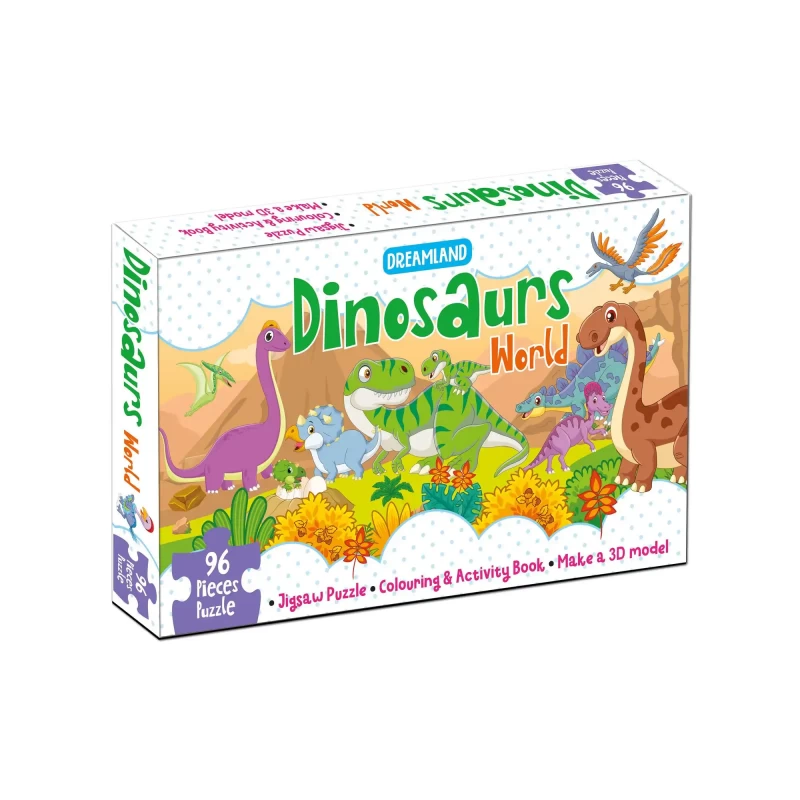 Dinosaurs World Jigsaw Puzzle for Kids â€“ 96 Pcs | With Colouring & Activity Book and 3D Model