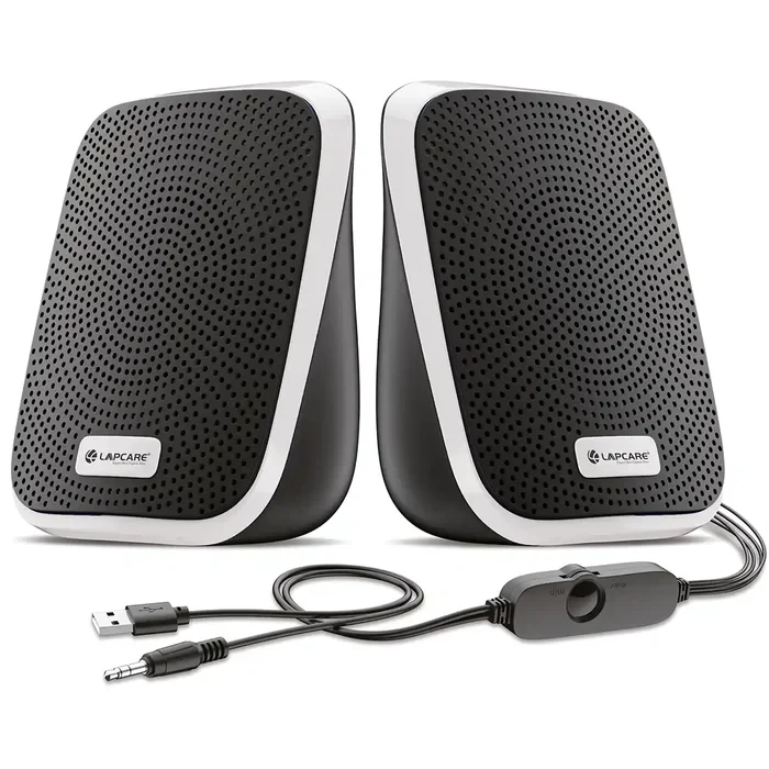 Lapcare Twiny 2.0 5W X 2 Computer Speaker| Stereo Sound| Compact & Portable | Distortion Free Sound| in-line Volume Control (White)