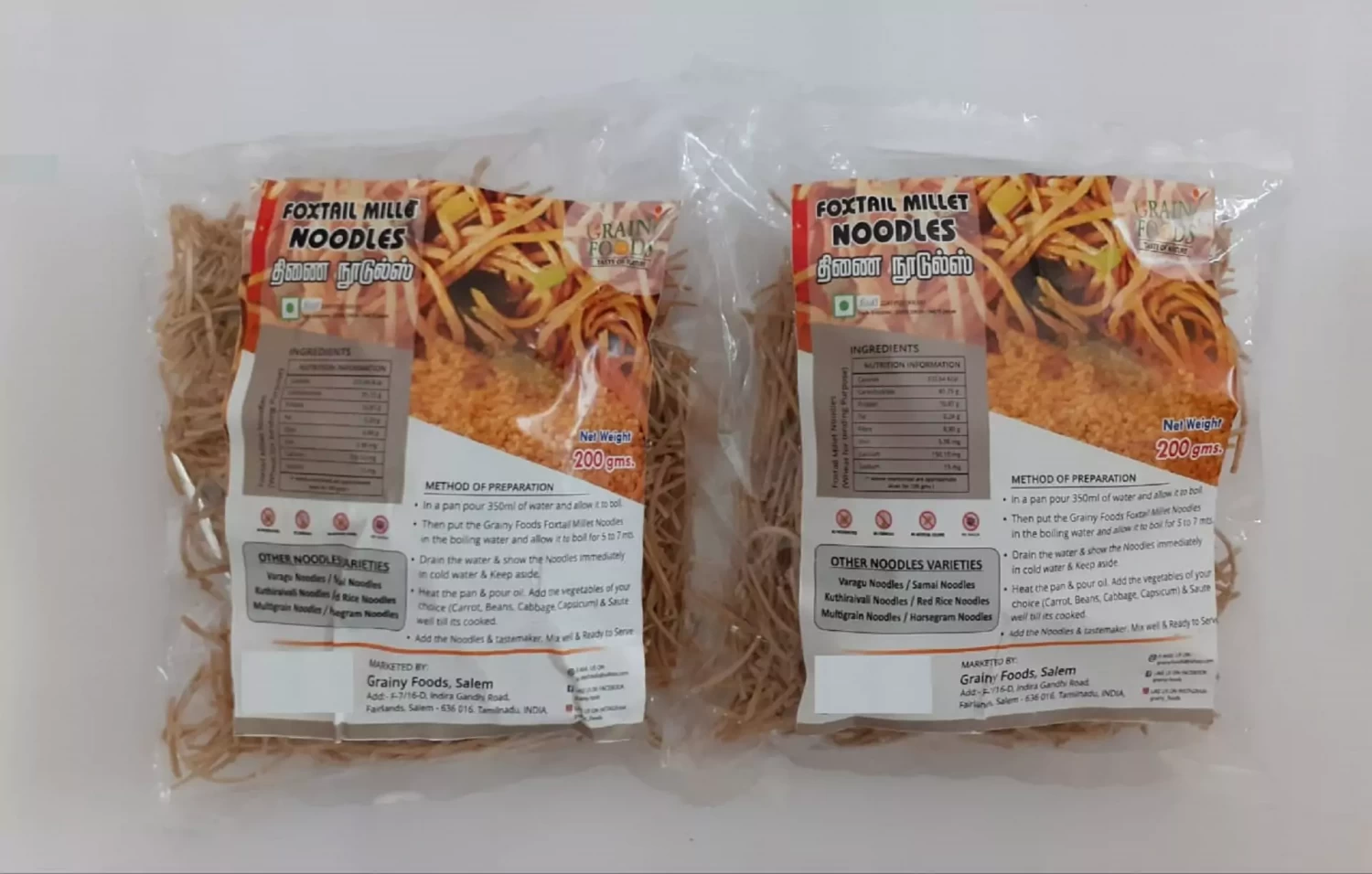 Grainy Foods Foxtail Millet Instant Noodles with Taste Maker 200g - Pack of 2(2 x 200g)