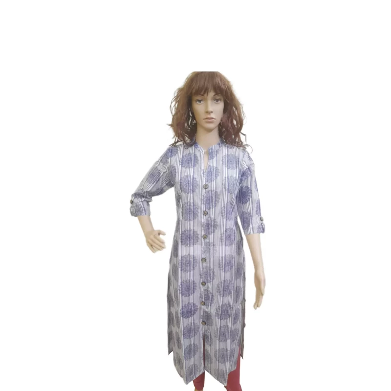 Women Handblock printed Cotton Kurti - Calf Length - 46 inch