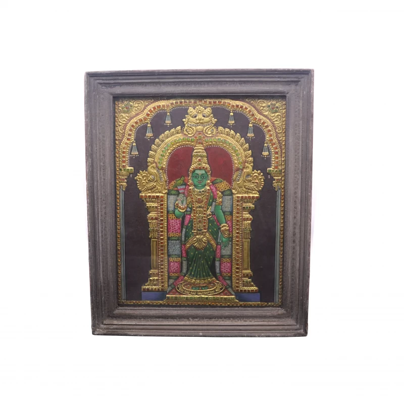 Goddess Madurai Meenakshi - Tanjore Painting - Rare Art