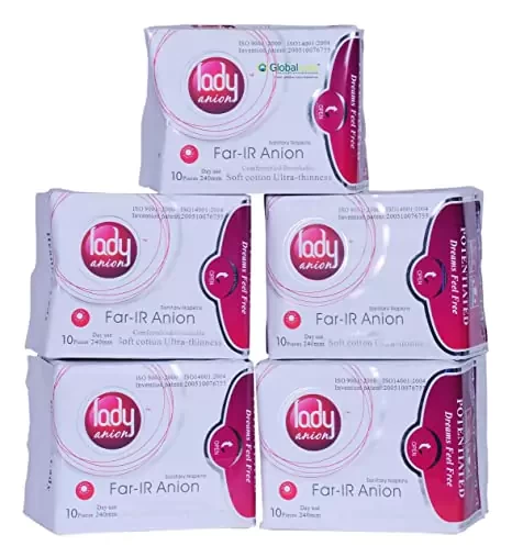 Lady Anion Sanitary Napkins - 240mm size with 10 pads(5 Pack)