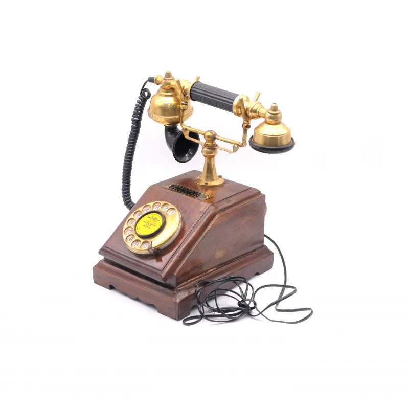 Vintage Styled Landline Telephone - Brass & Wood Finish, With RJ11 Jack | VST004