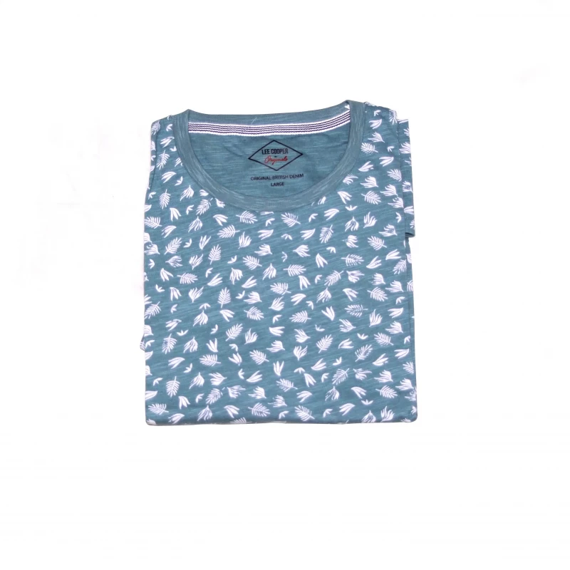 Men's Round Neck T-shirt Leaf Pattern