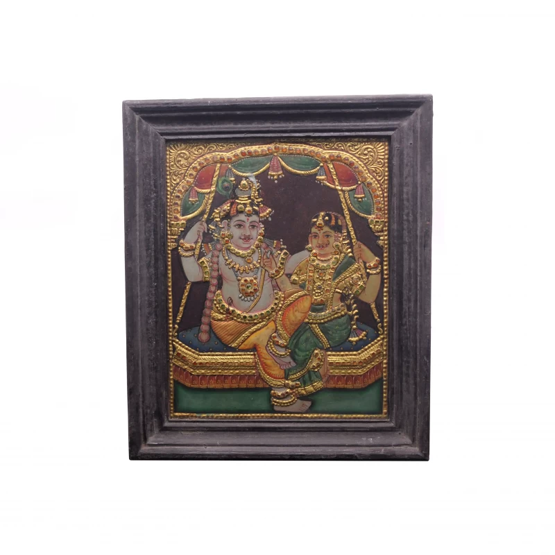 Radha & Krishna On Swing - Tanjore Painting